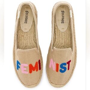 Soludos Feminist Espadrilles Shoes Tan Canvas Size 8.5 Statement Anthropologie